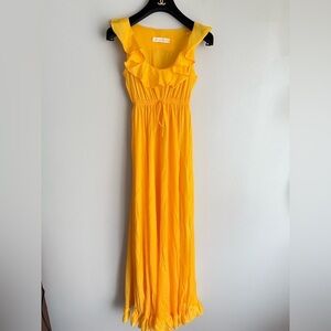 Vintage 70s John Kloas for Cira ruffle maxi dress yellow